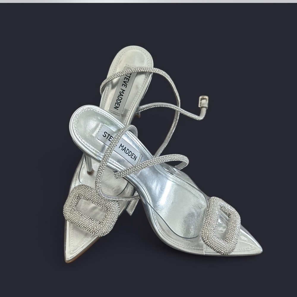 New Steve‎ Madden Metallic Silver Strappy Heels